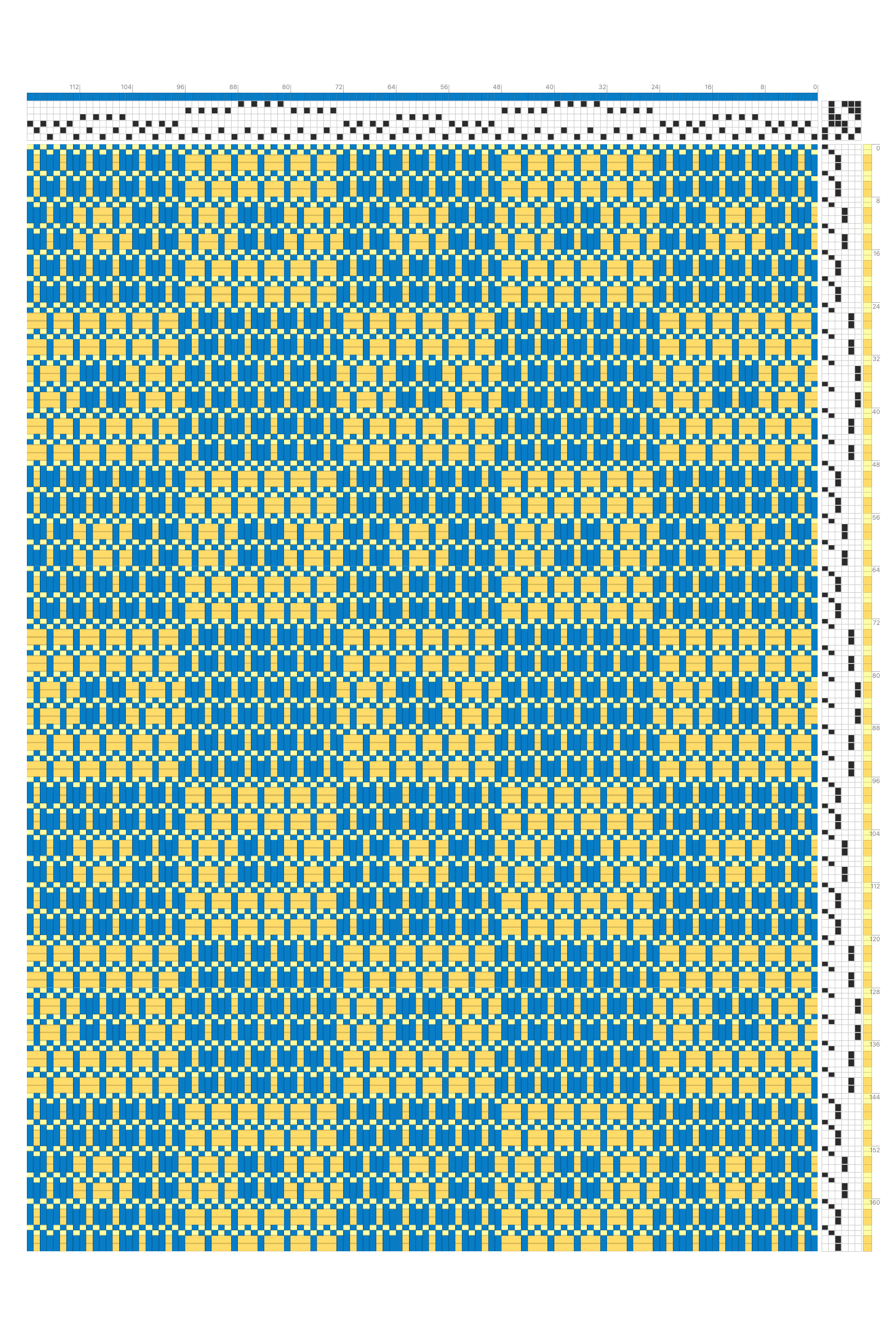 Summer & Winter Dukagang Alternating Dotted Checkers in Azure & Gold | 6-Shaft 6-Treadle Pattern