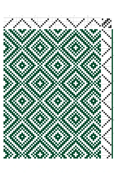 Diamond Window Folk Weaving Draft in Forest Green & White | 6-Shaft 6-Treadle Dobby Loom Pattern