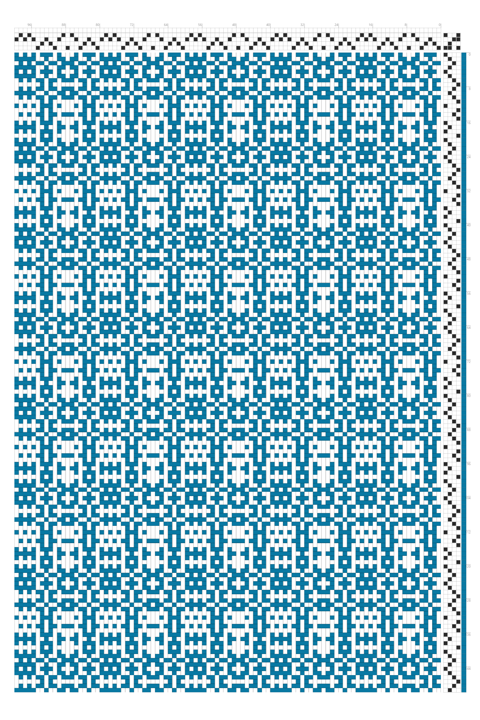 Pixel Robot Alien Grid Weaving Draft in Cerulean & White | 4-Shaft 4-Treadle Loom Pattern