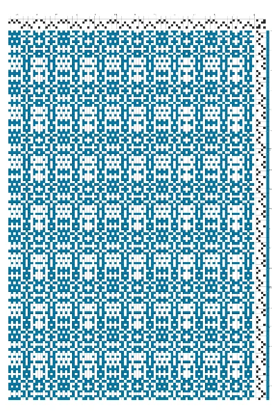 Pixel Robot Alien Grid Weaving Draft in Cerulean & White | 4-Shaft 4-Treadle Loom Pattern