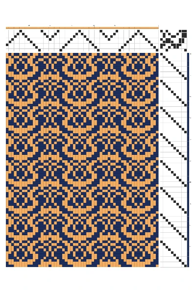 Filigree Lyres Weaving Draft in Navy & Gold | 8-Shaft 10-Treadle Dobby Loom PatternEdit in Bower