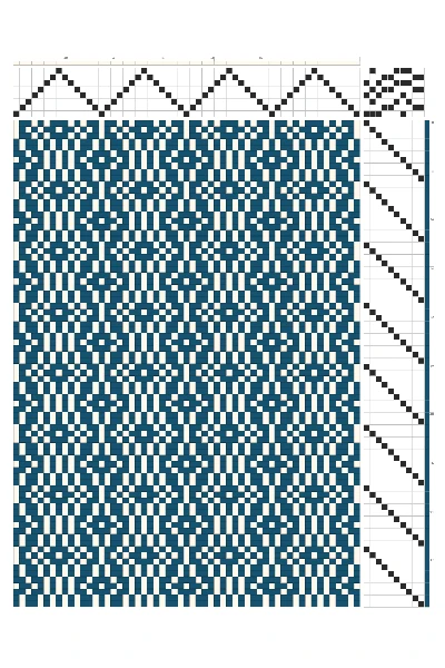 Textured Diamond Stripe Weaving Draft in Muted Teal & Cream | 8-Shaft 10-Treadle Dobby Loom Pattern
