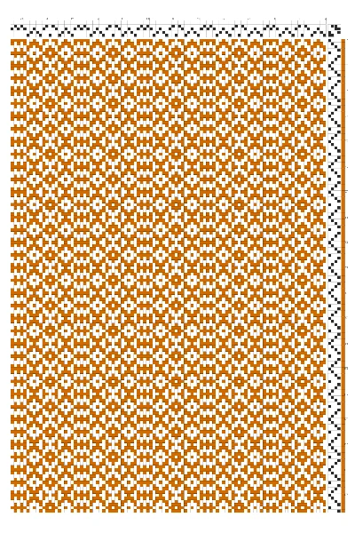 Diamond Grid & Interlaced Stripe Weaving Draft in Amber & White | 4-Shaft 4-Treadle Loom Pattern