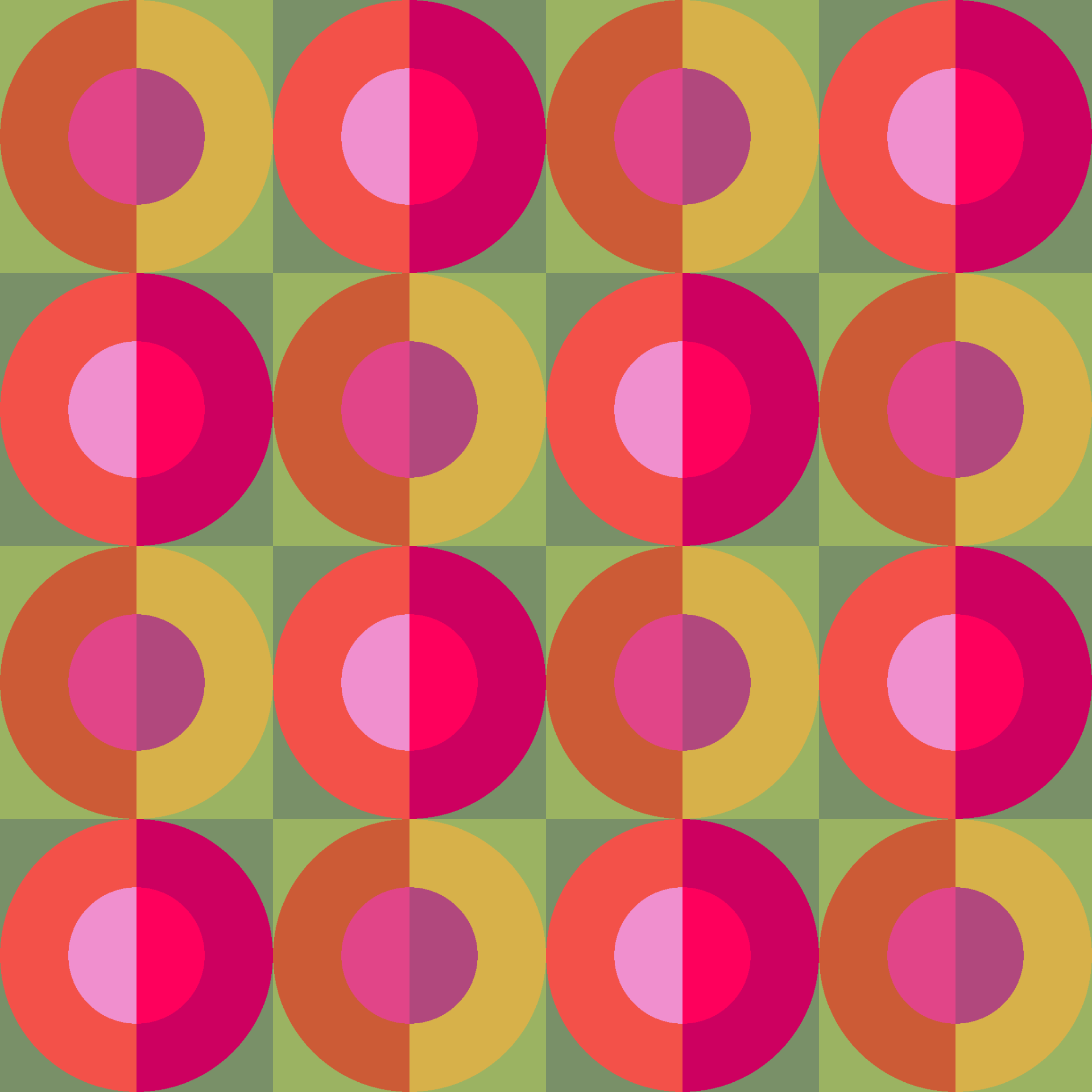 Retro Split Circle Checkers Seamless Pattern in Magenta & Olive | Free Geometric Surface Design