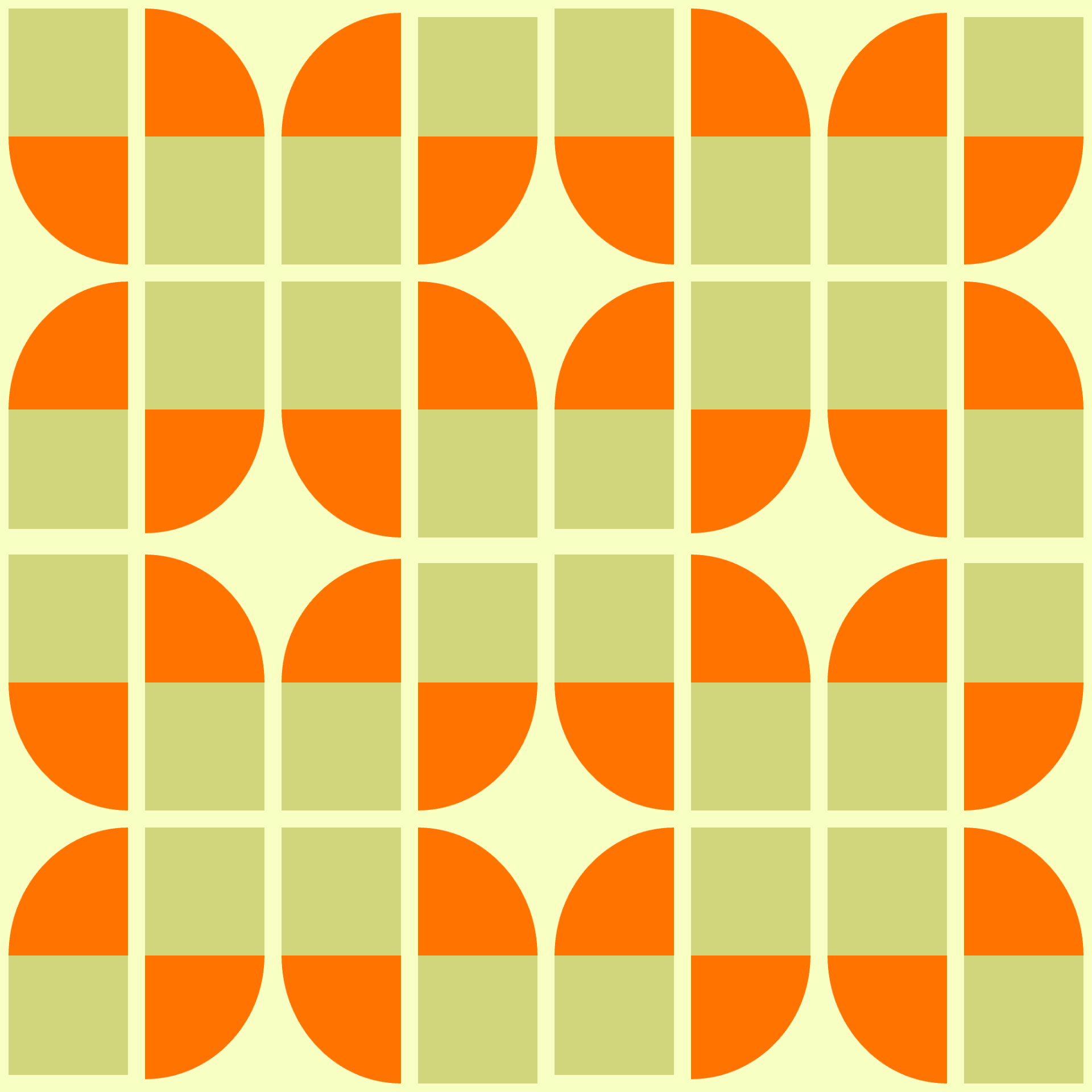 Retro Curved Petal Checkered Tile Pattern in Tangerine & Sage 