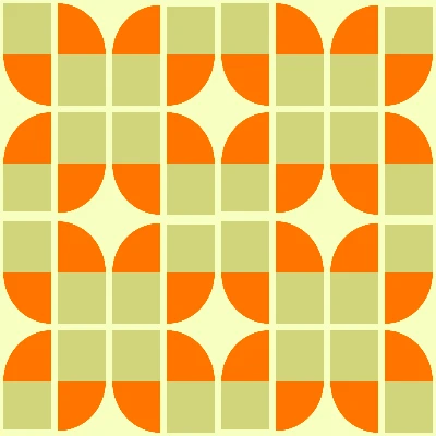 Retro Curved Petal Checkered Tile Pattern in Tangerine & Sage 