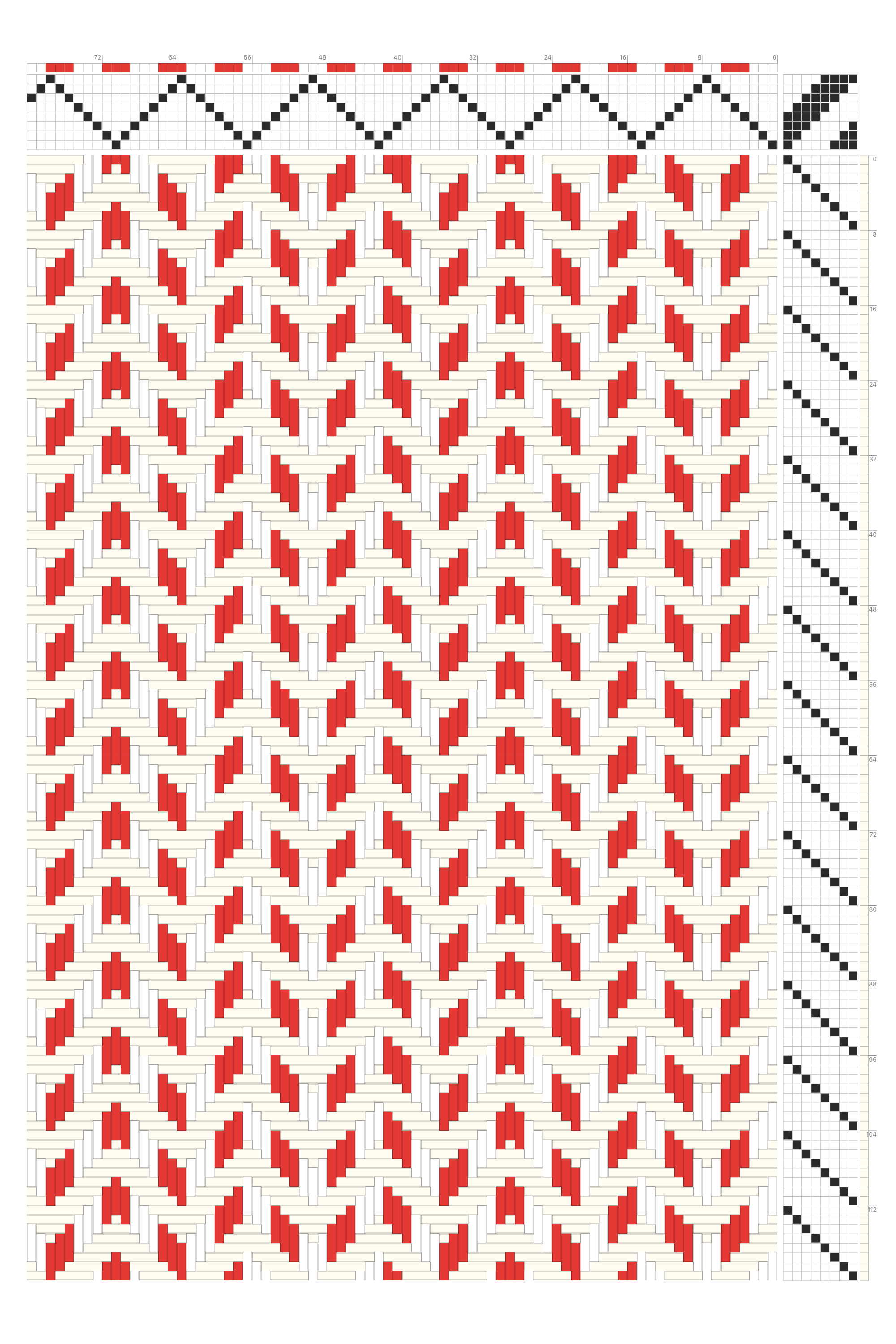 Festive Shifting Rhombus Point Twill Weaving Draft in Crimson & Cream | 8-Shaft 8-Treadle Pattern