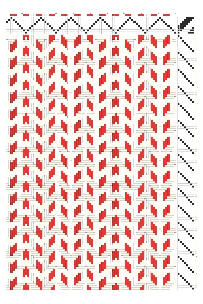 Festive Shifting Rhombus Point Twill Weaving Draft in Crimson & Cream | 8-Shaft 8-Treadle Pattern