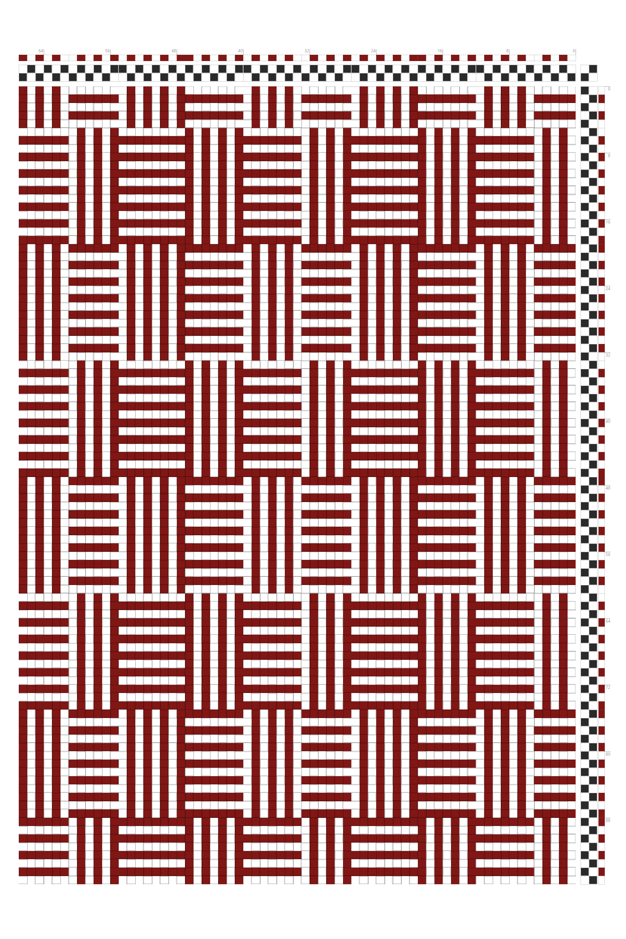 Graphic Basketweave Tabby Weaving Draft in Crimson & White | 2-Shaft 2-Treadle Loom Pattern