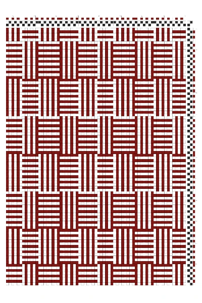 Graphic Basketweave Tabby Weaving Draft in Crimson & White | 2-Shaft 2-Treadle Loom Pattern