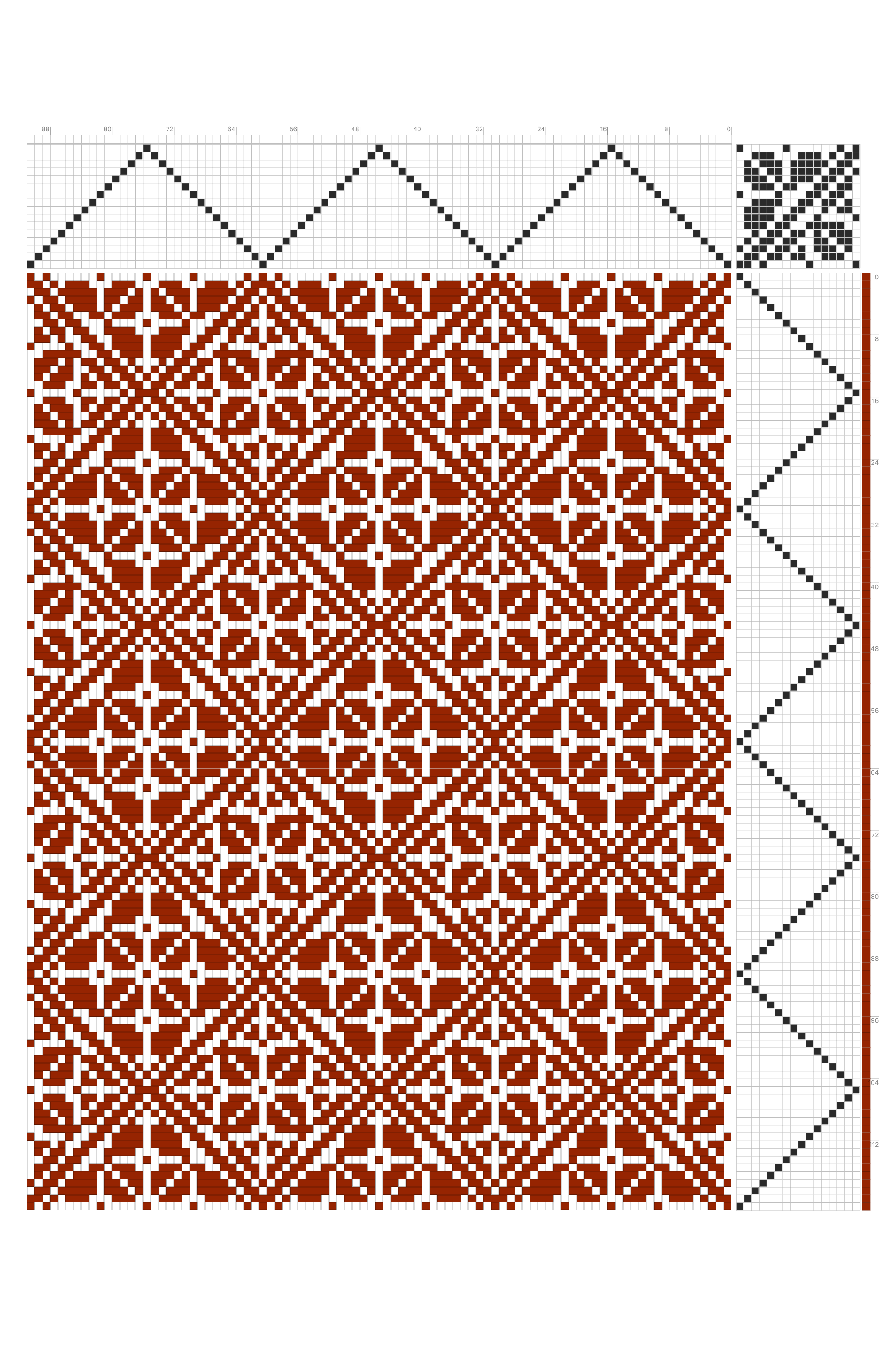 Cross Lattice Gate Weaving Draft in Rust & White | 16-Shaft 16-Treadle Dobby Loom Pattern