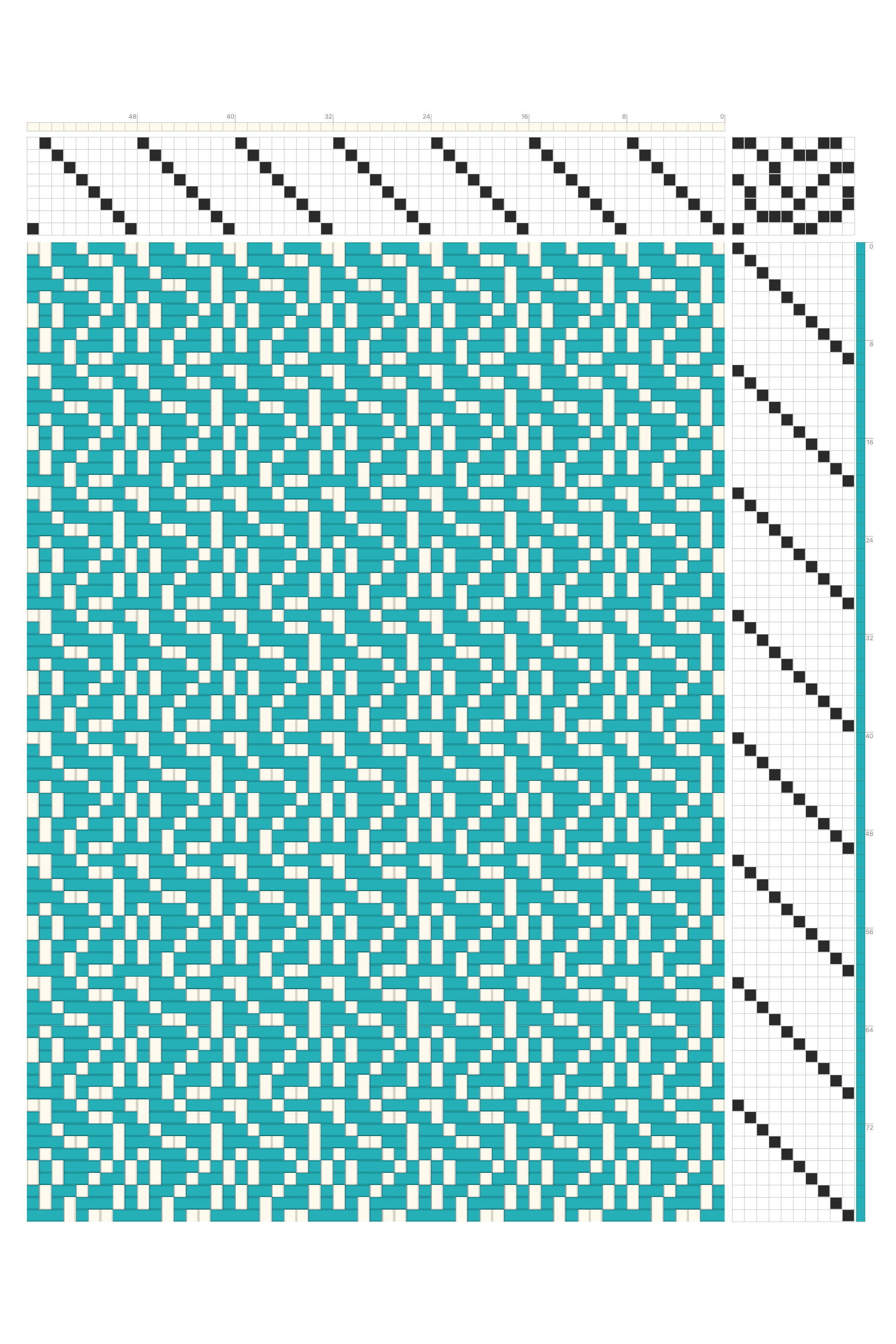 Sea Ripple Weaving Draft in Turquoise & Cream | 8-Shaft 10-Treadle Dobby Loom Pattern