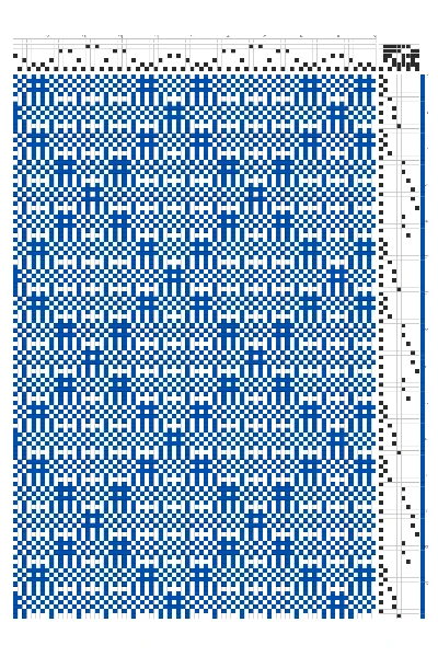 Atwater Lace Diagonal Trellis Weaving Draft in Cobalt & White | 6-Shaft 9-Treadle Dobby Loom Pattern