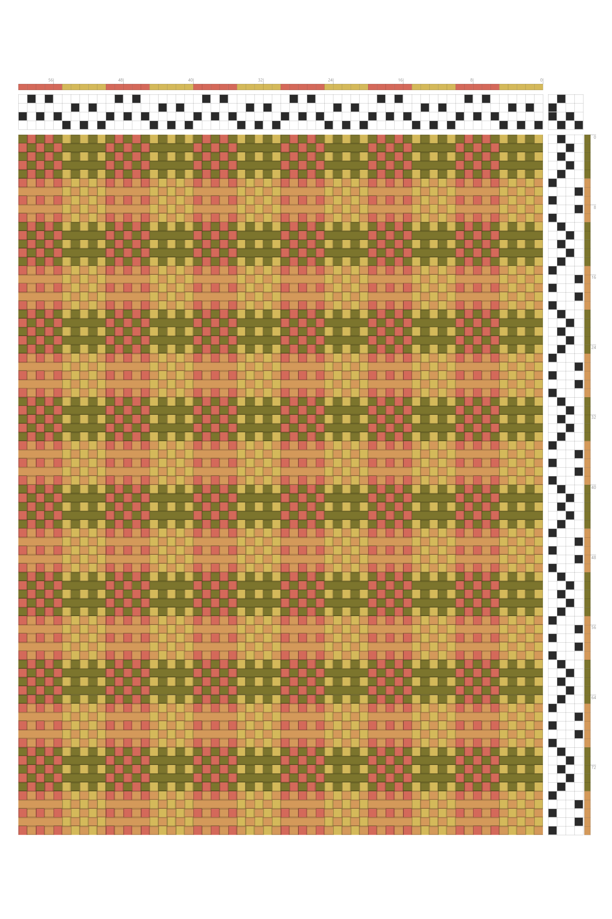 Huck Lace Block Weaving Draft in Coral, Olive & Peach | 4-Shaft 4-Treadle Dobby Loom Pattern