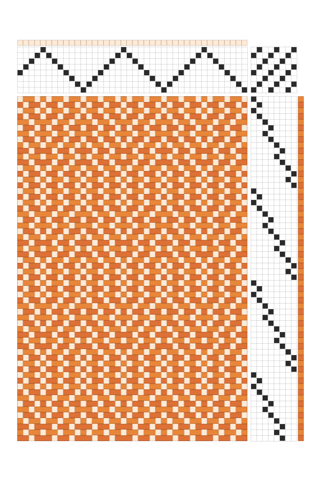 Retro Feathered Zigzag Twill Weaving Draft in Tangerine & Cream | 8-Shaft Dobby Pattern