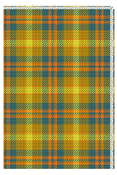 Tartan Plaid 2/2 Twill Draft in Harvest Gold, Tangerine & Teal | 4-Shaft 4-Treadle Loom Pattern