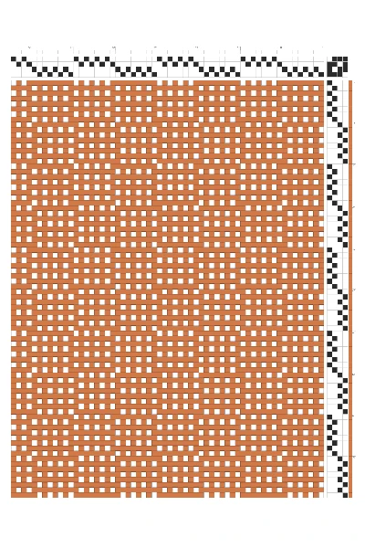 Offset Checker Weft-Faced Weaving Draft in Terracotta & White | 4-Shaft 4-Treadle Loom Pattern