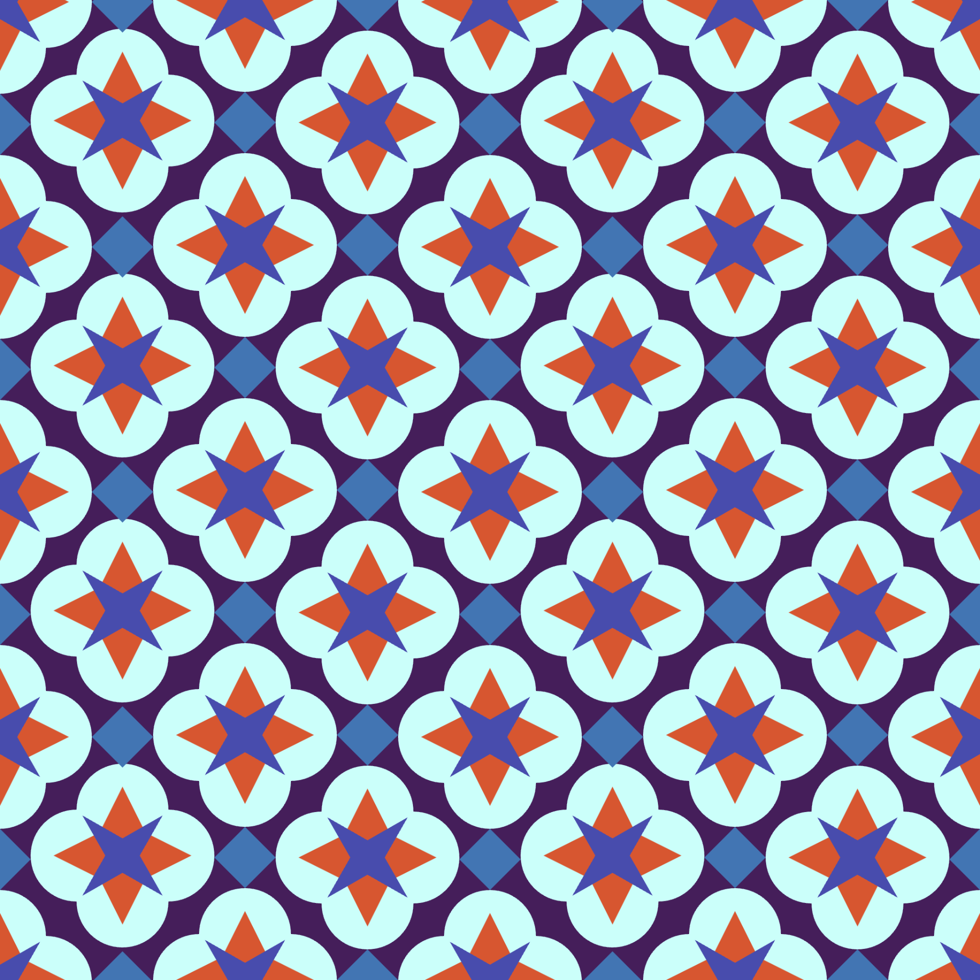 Retro Starburst Quatrefoil Seamless Pattern in Indigo & Vermillion | Free Geometric Surface Design