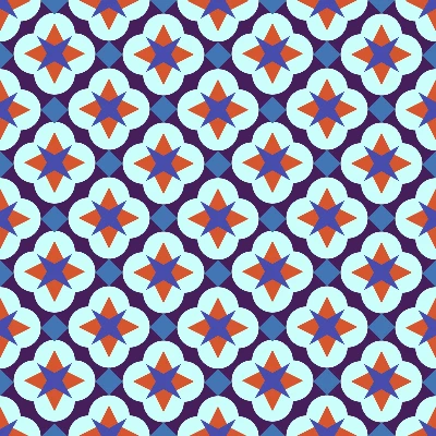 Retro Starburst Quatrefoil Seamless Pattern in Indigo & Vermillion | Free Geometric Surface Design