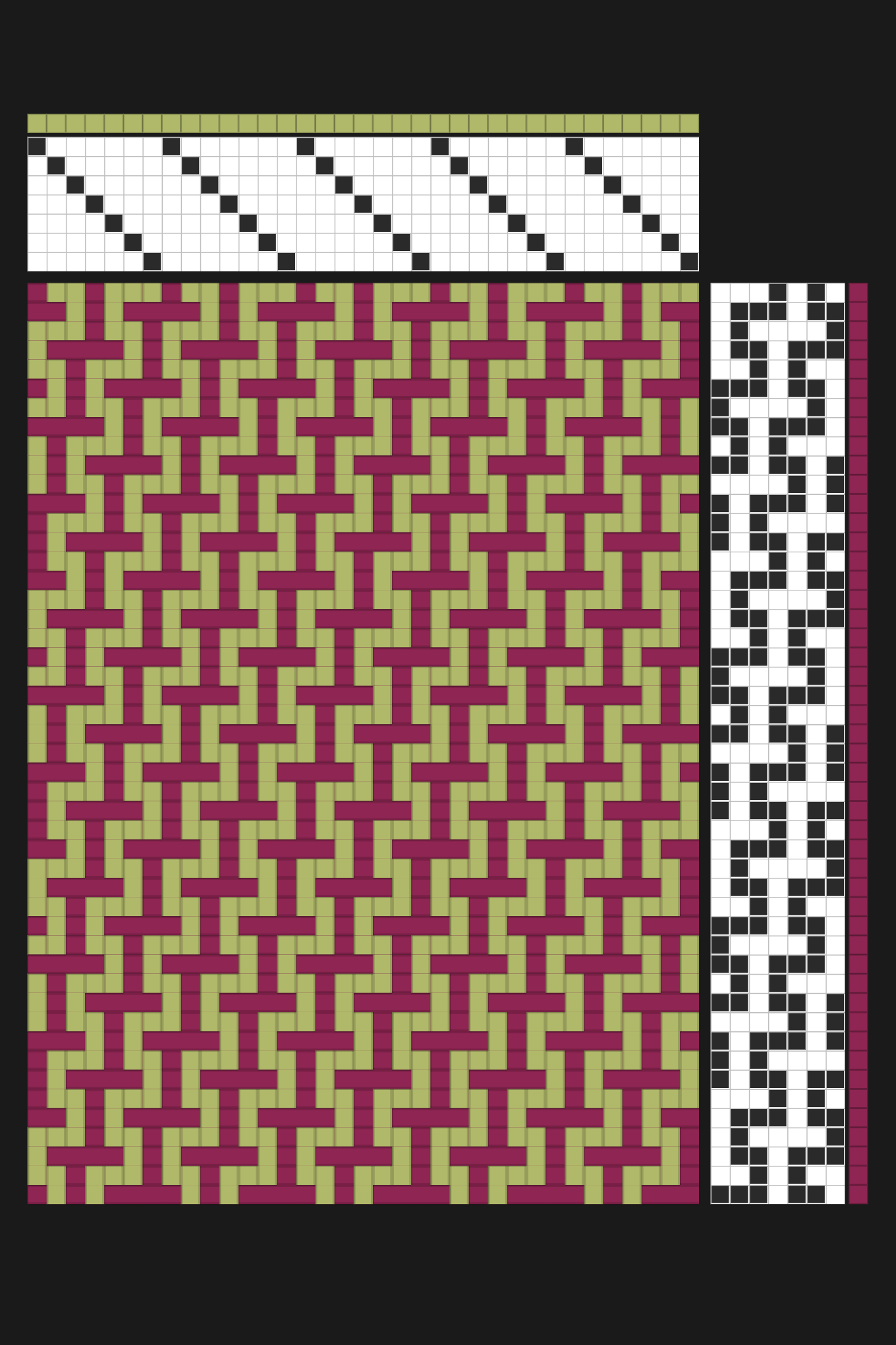 Zigzag Fret Weaving Draft in Grape Wine & Olive | 7-Shaft Liftplan Dobby Loom Pattern