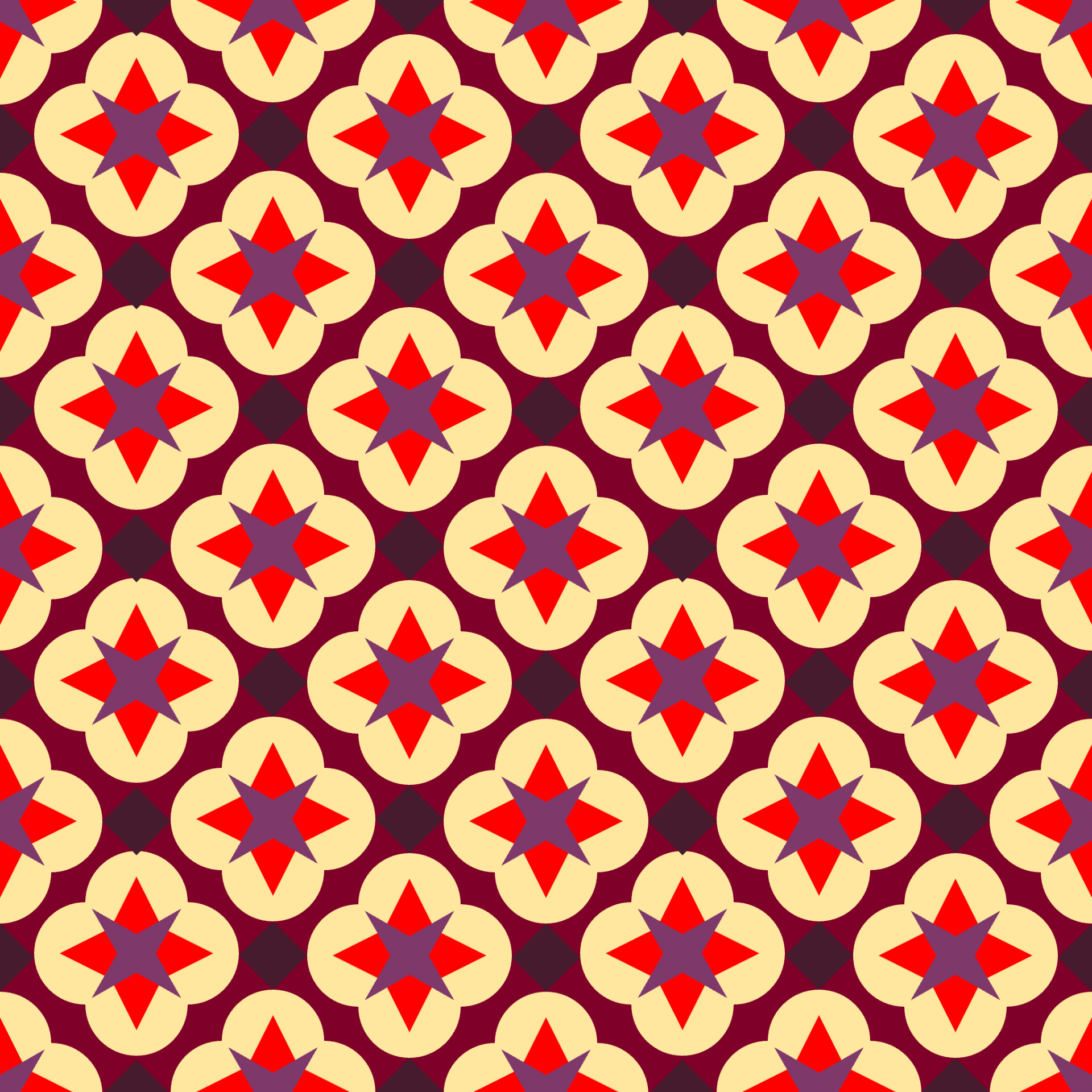 Retro Starburst Quatrefoil Seamless Pattern in Scarlet & Buttercream | Free Geometric Surface Design
