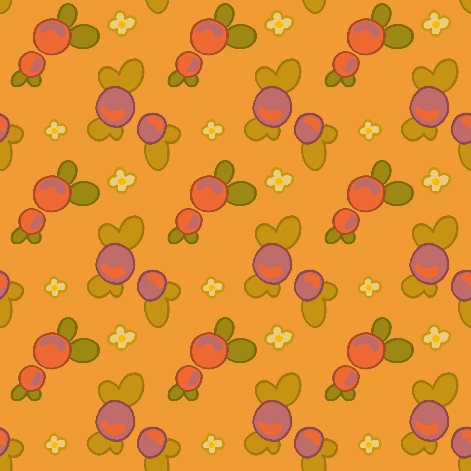Fantasy Berry & Flower Buds Pattern