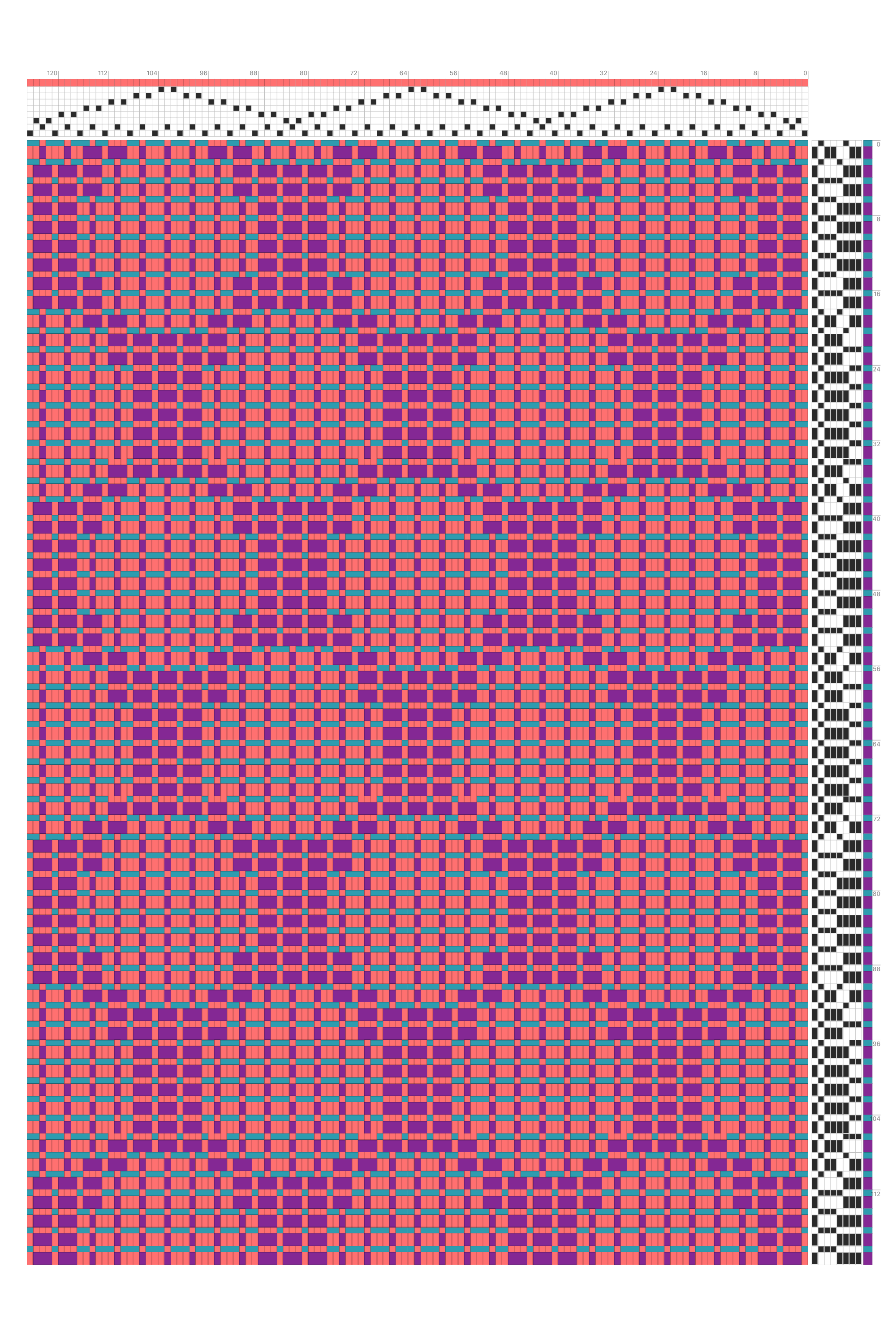 Bold Circle Motifs Weaving Draft in Purple & Burnt Orange | 8-Shaft 8-Treadle Dobby Loom Pattern