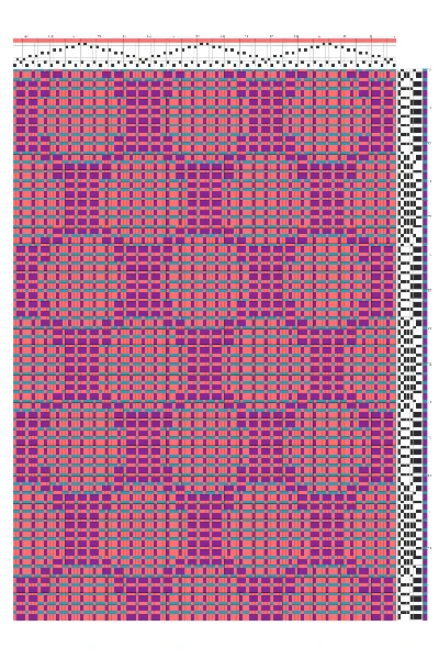 Bold Circle Motifs Weaving Draft in Purple & Burnt Orange | 8-Shaft 8-Treadle Dobby Loom Pattern
