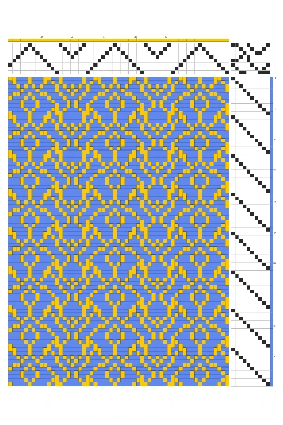 Art Nouveau Filigree Weaving Draft in Cornflower & Gold | 8-Shaft 10-Treadle Dobby Loom Pattern