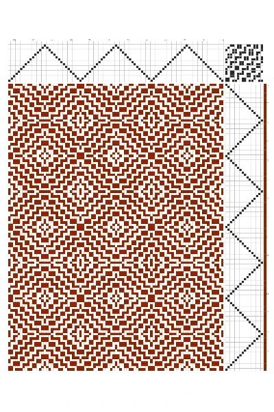 Nested Dahlia Weaving Draft in Rust & White | 16-Shaft 16-Treadle Dobby Loom Pattern