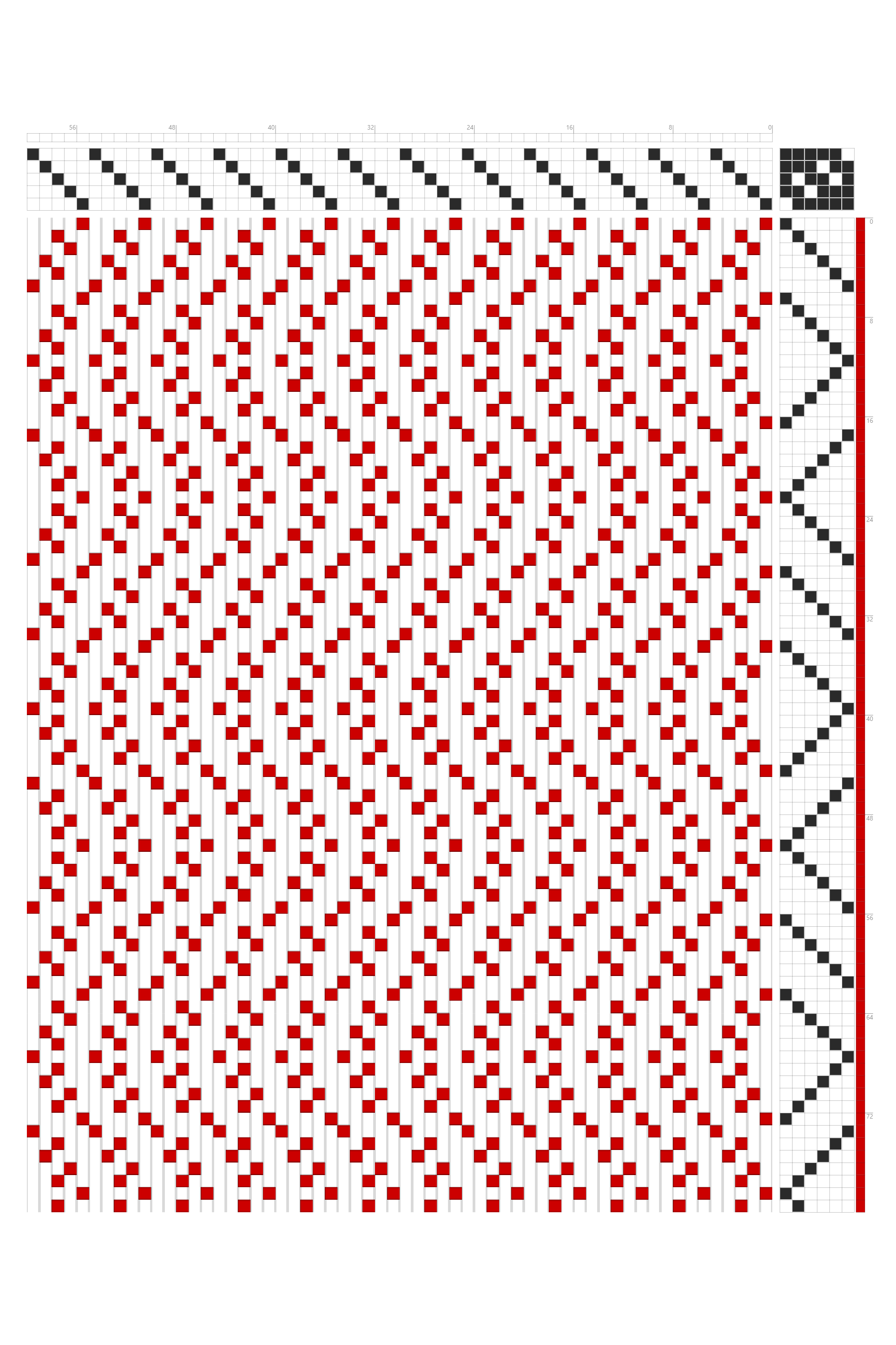 Undulating Wave Weaving Draft in Scarlet & White | 5-Shaft 6-Treadle Dobby Loom Pattern