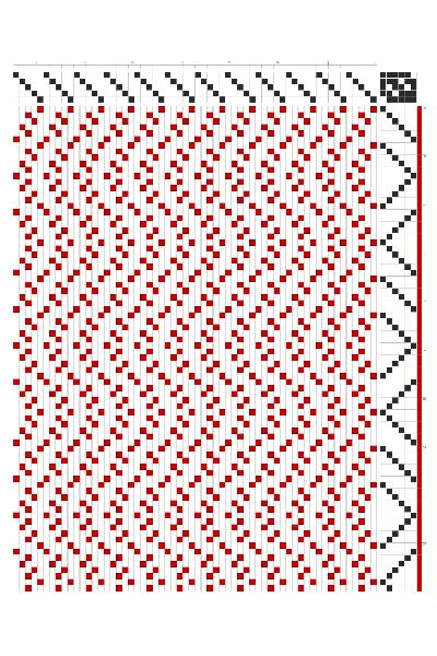 Undulating Wave Weaving Draft in Scarlet & White | 5-Shaft 6-Treadle Dobby Loom Pattern