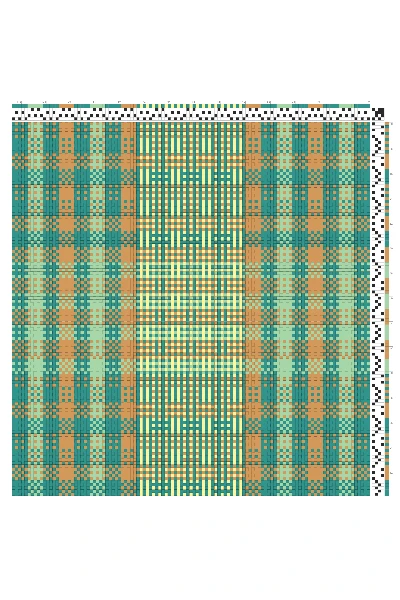 Huck Lace Plaid Weaving Draft in Teal, Orange, Mint & Lemon | 4-Shaft 4-Treadle Dobby Loom Pattern