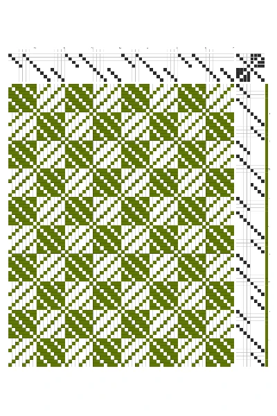 Turned Twill Checkers Weaving Draft in Olive & White | 8-Shaft 8-Treadle Loom Pattern