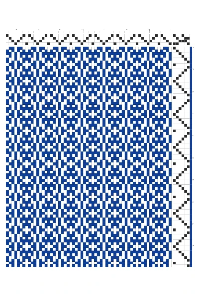 Columnar Merged Ogee Weaving Draft in Cobalt & White | 4-Shaft 6-Treadle Loom Pattern