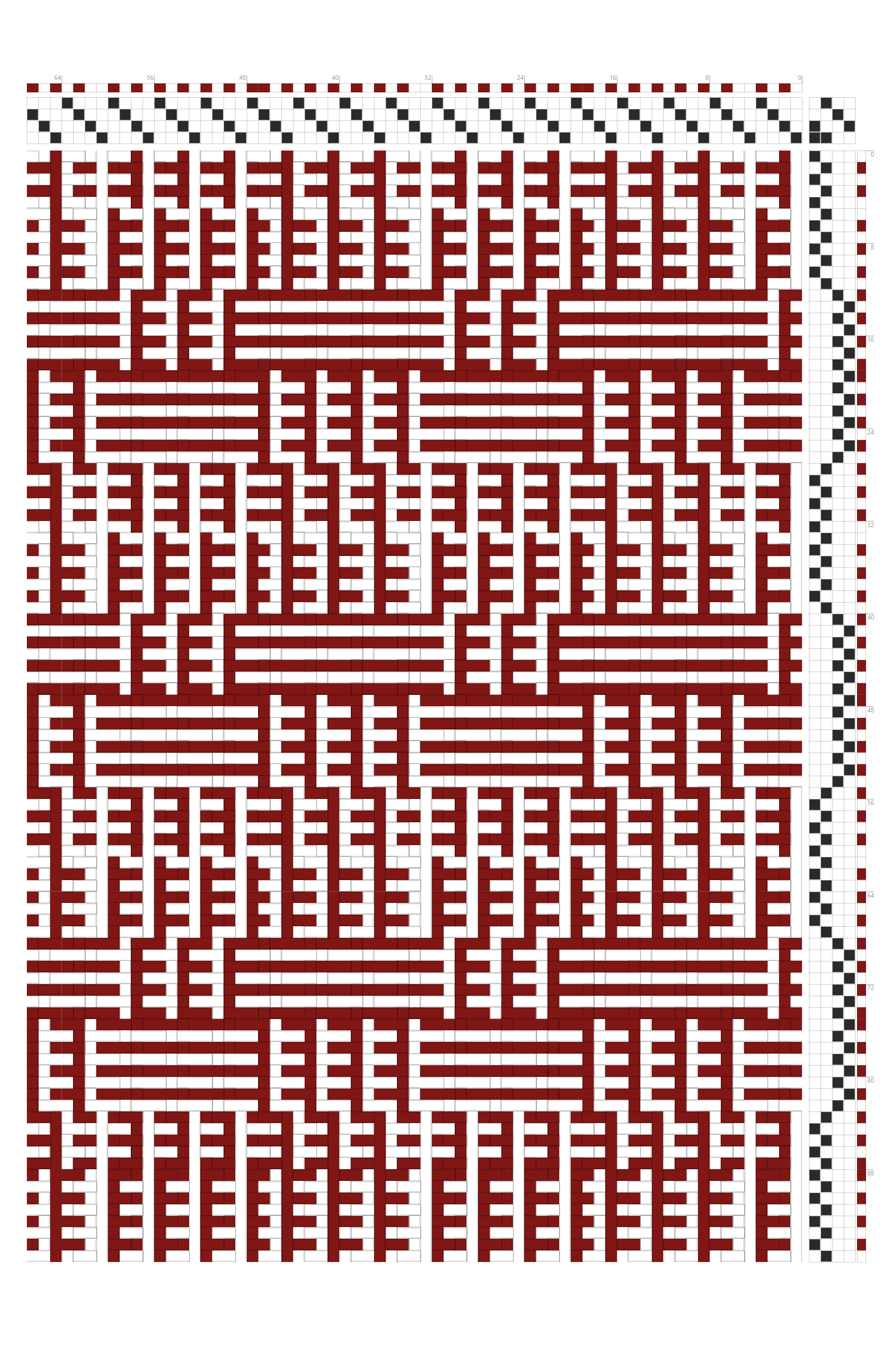 Uneven Banded Tabby Draft in Crimson & White | 4-Shaft 4-Treadle Loom Pattern