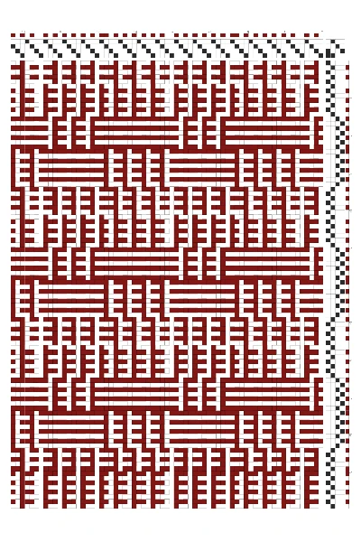 Uneven Banded Tabby Draft in Crimson & White | 4-Shaft 4-Treadle Loom Pattern