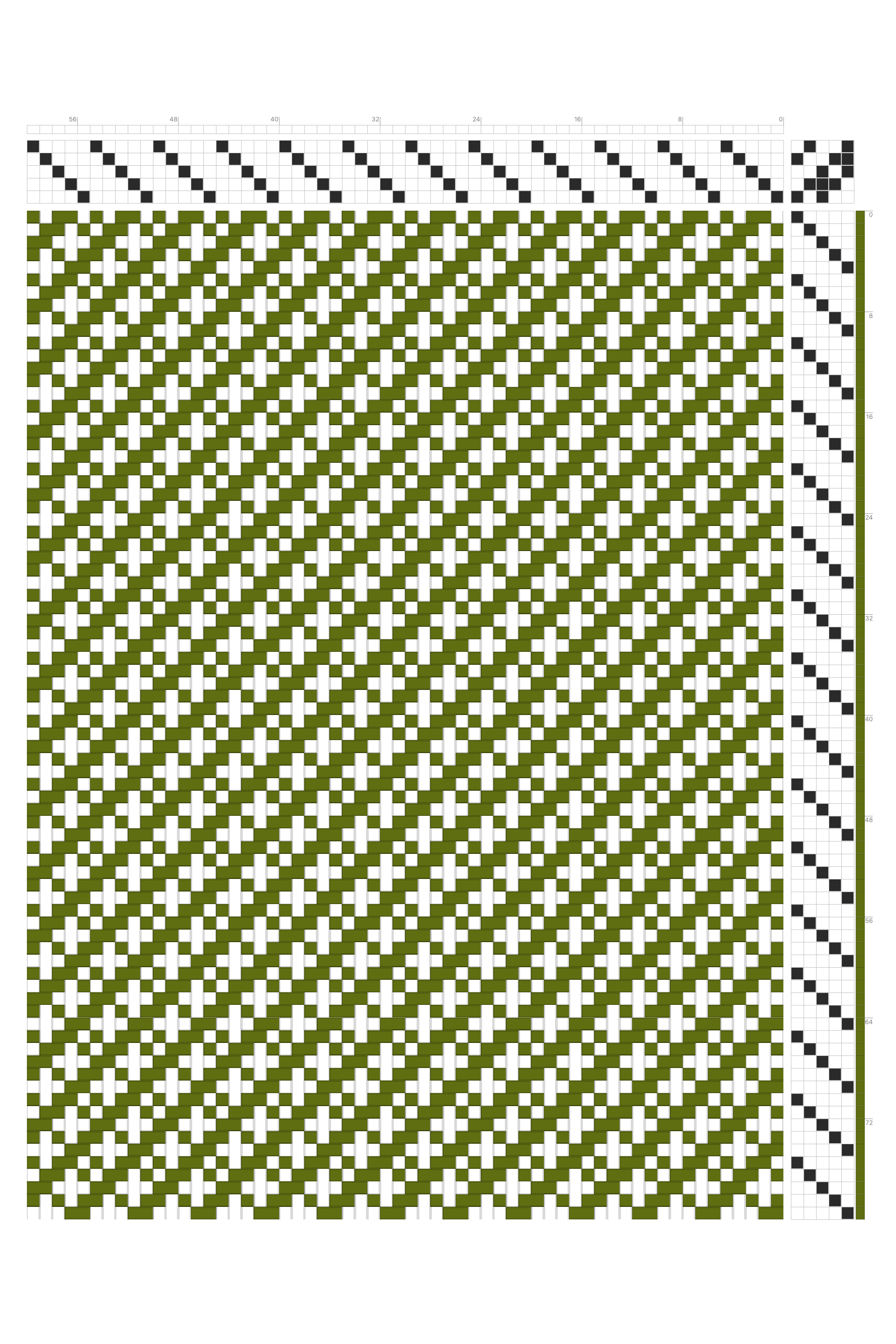 Broken Float Twill Weaving Draft in Olive & White | 5-Shaft 5-Treadle Dobby Loom Pattern