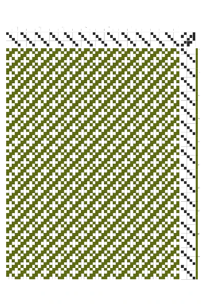 Broken Float Twill Weaving Draft in Olive & White | 5-Shaft 5-Treadle Dobby Loom Pattern