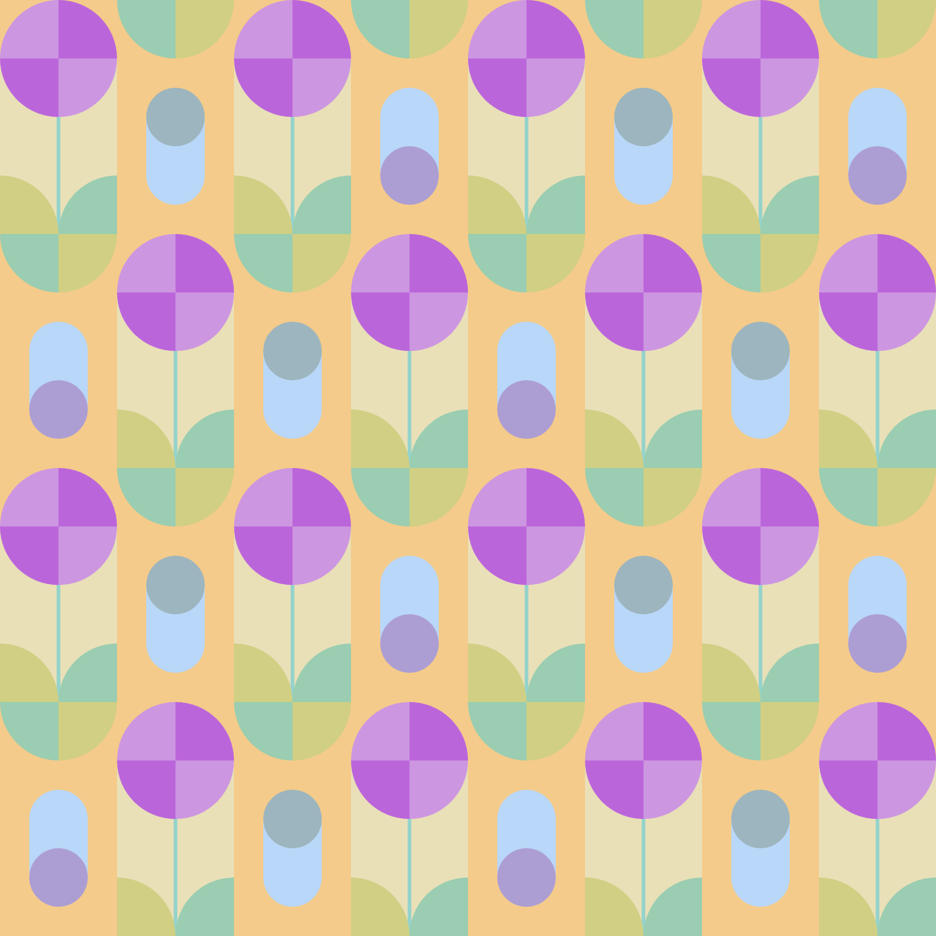 Retro Geometric Flower Garden Seamless Pattern in Lilac & Honey