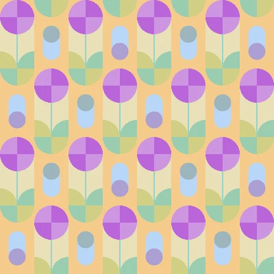 Retro Geometric Flower Garden Seamless Pattern in Lilac & Honey