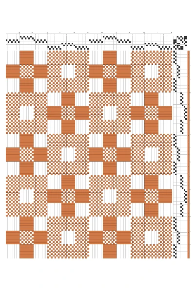 Windowpane Block Deflected Double Weave Draft in Terracotta & White | 8-Shaft 8-Treadle Loom Pattern