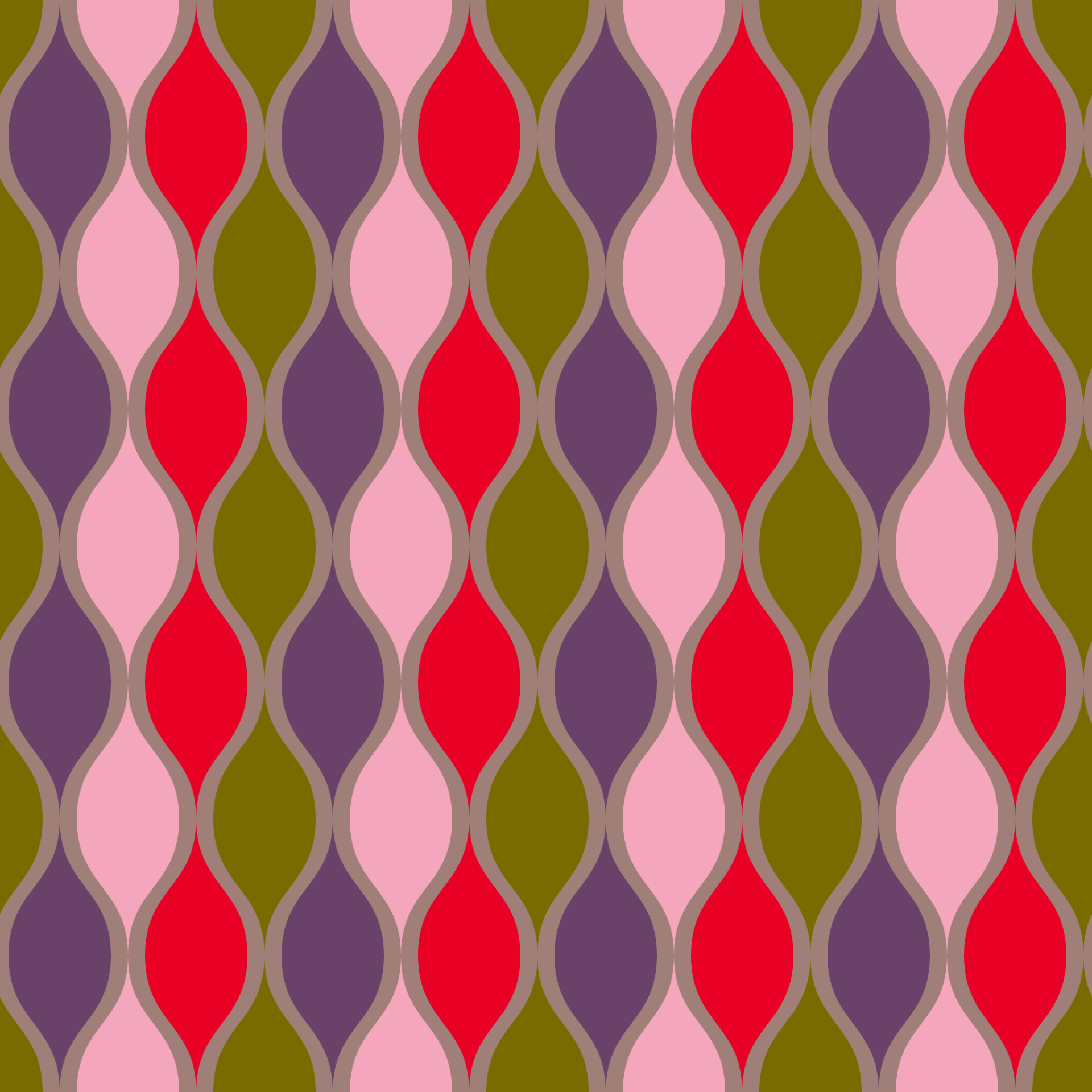 Retro Baubles Strand Seamless Pattern in Olive & Magenta