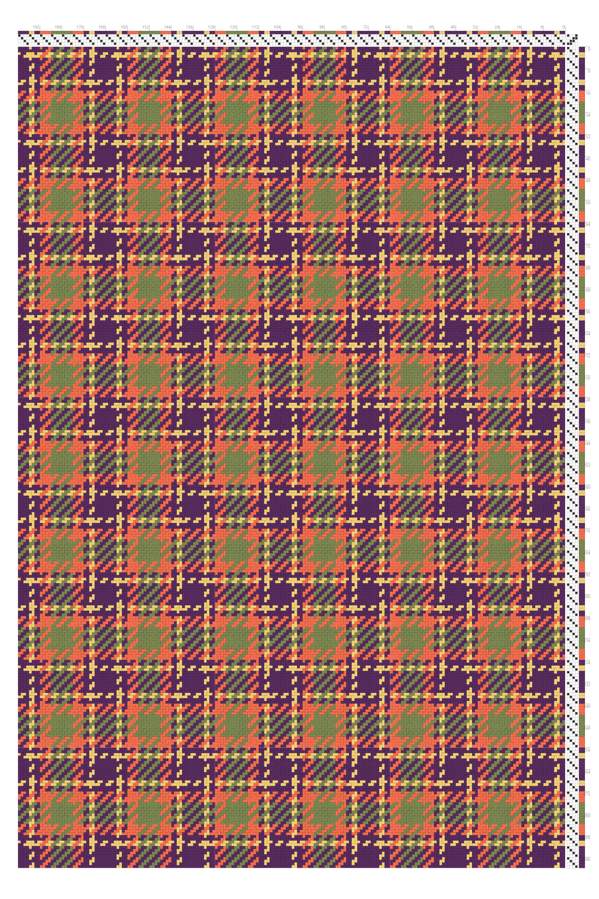 Autumn Tartan Plaid Weaving Draft in Tangerine, Olive & Aubergine | 4-Shaft 4-Treadle Loom Pattern