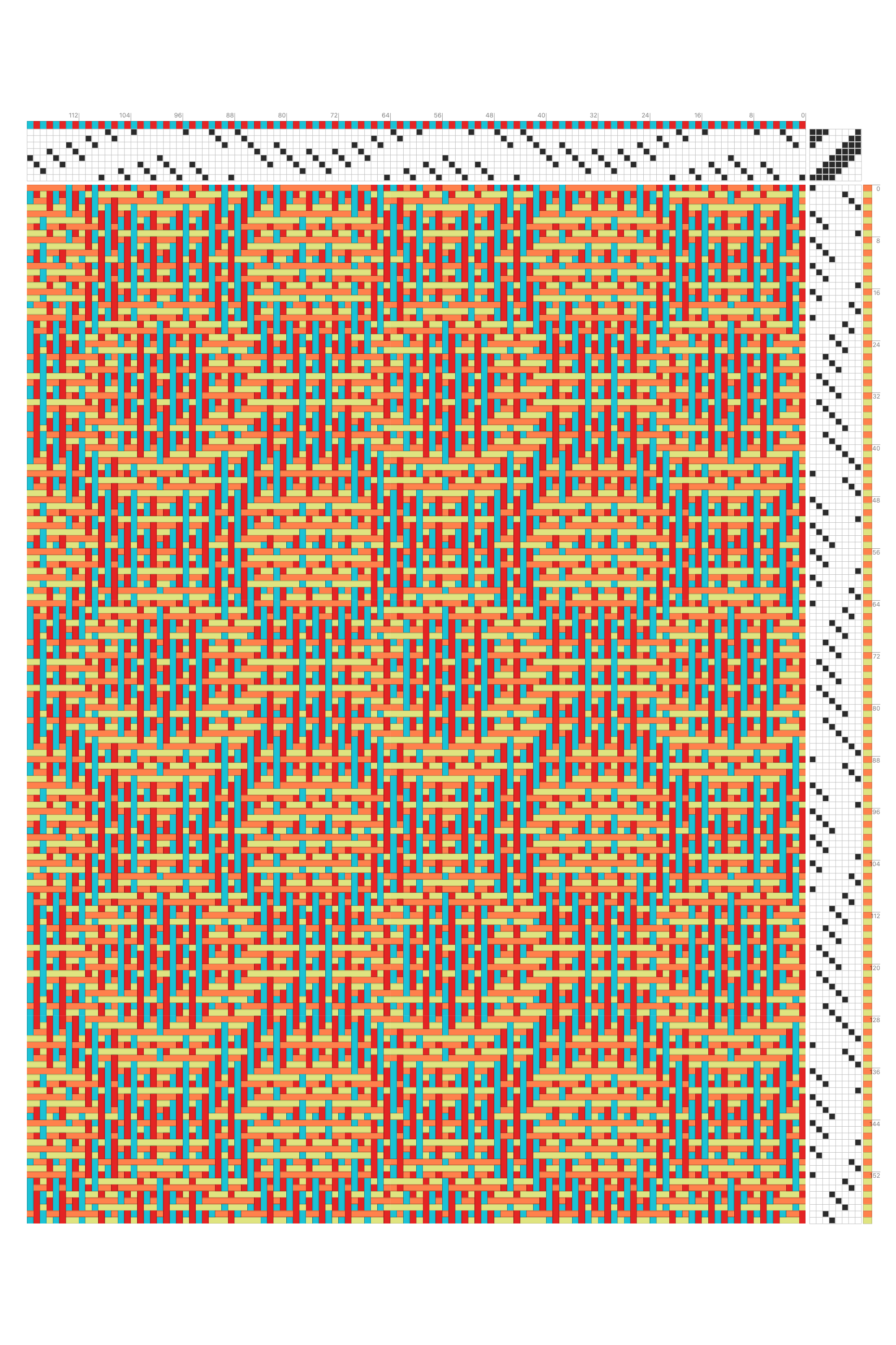 Encircled Network Twill Weaving Draft in Marigold & Tomato | 8-Shaft 8-Treadle Loom Pattern