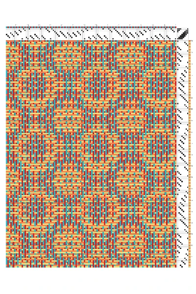 Encircled Network Twill Weaving Draft in Marigold & Tomato | 8-Shaft 8-Treadle Loom Pattern