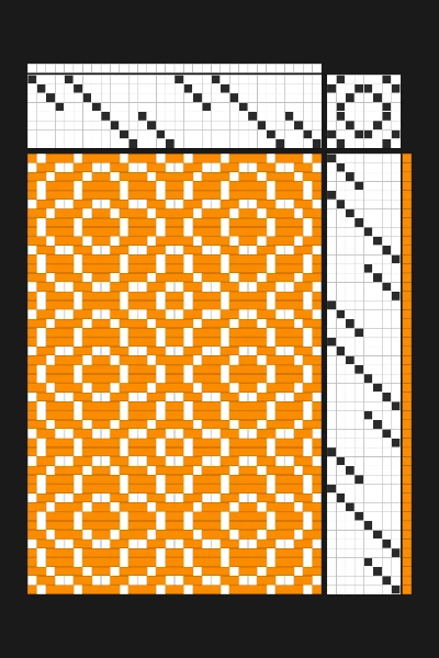 Diamond Florets Dobby Loom Weaving Draft in Tangerine & White | Free Geometric Textile Pattern