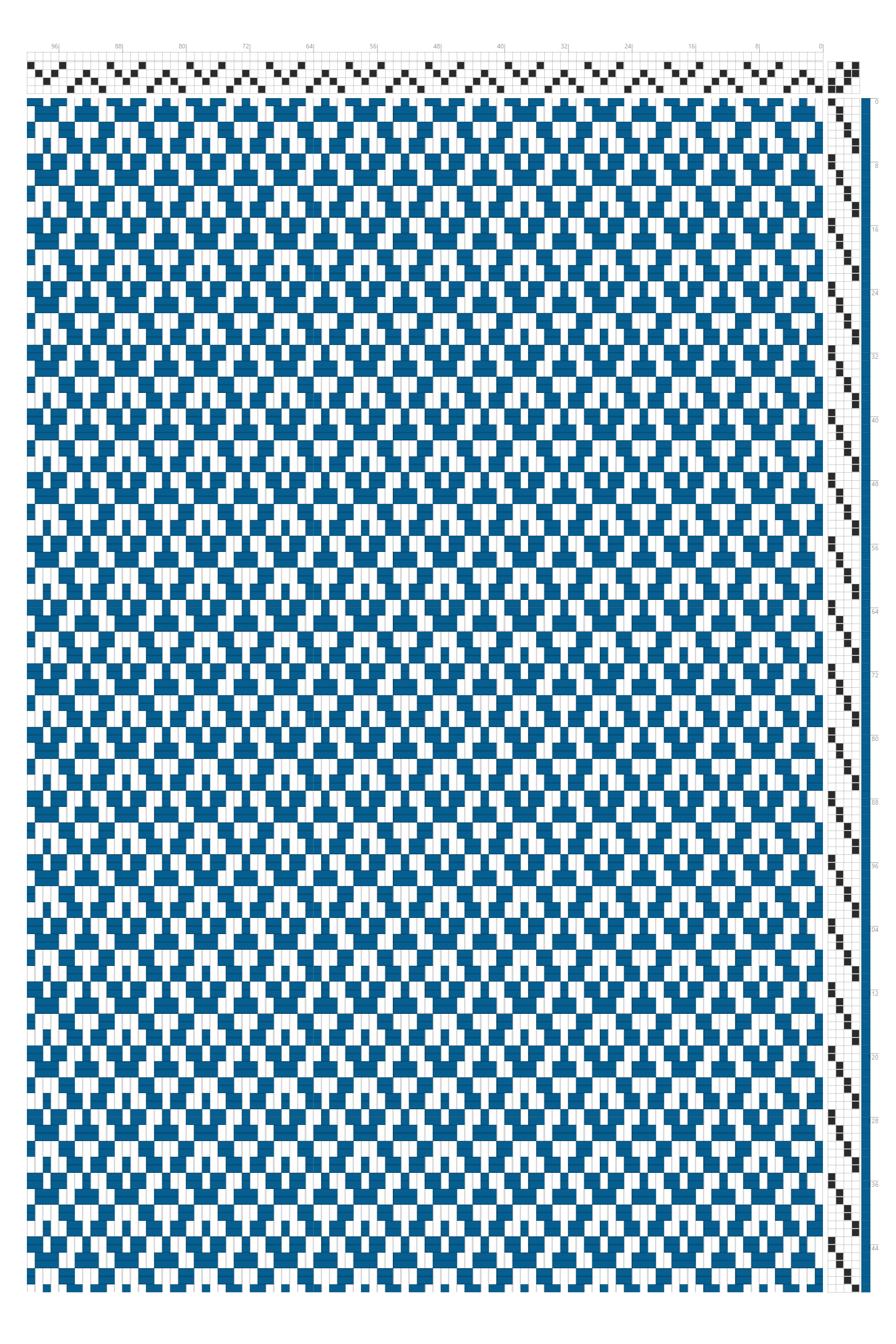 Bold Half-Hexagon Grid Weaving Draft in Cerulean Blue & White | 4-Shaft 4-Treadle Loom Pattern