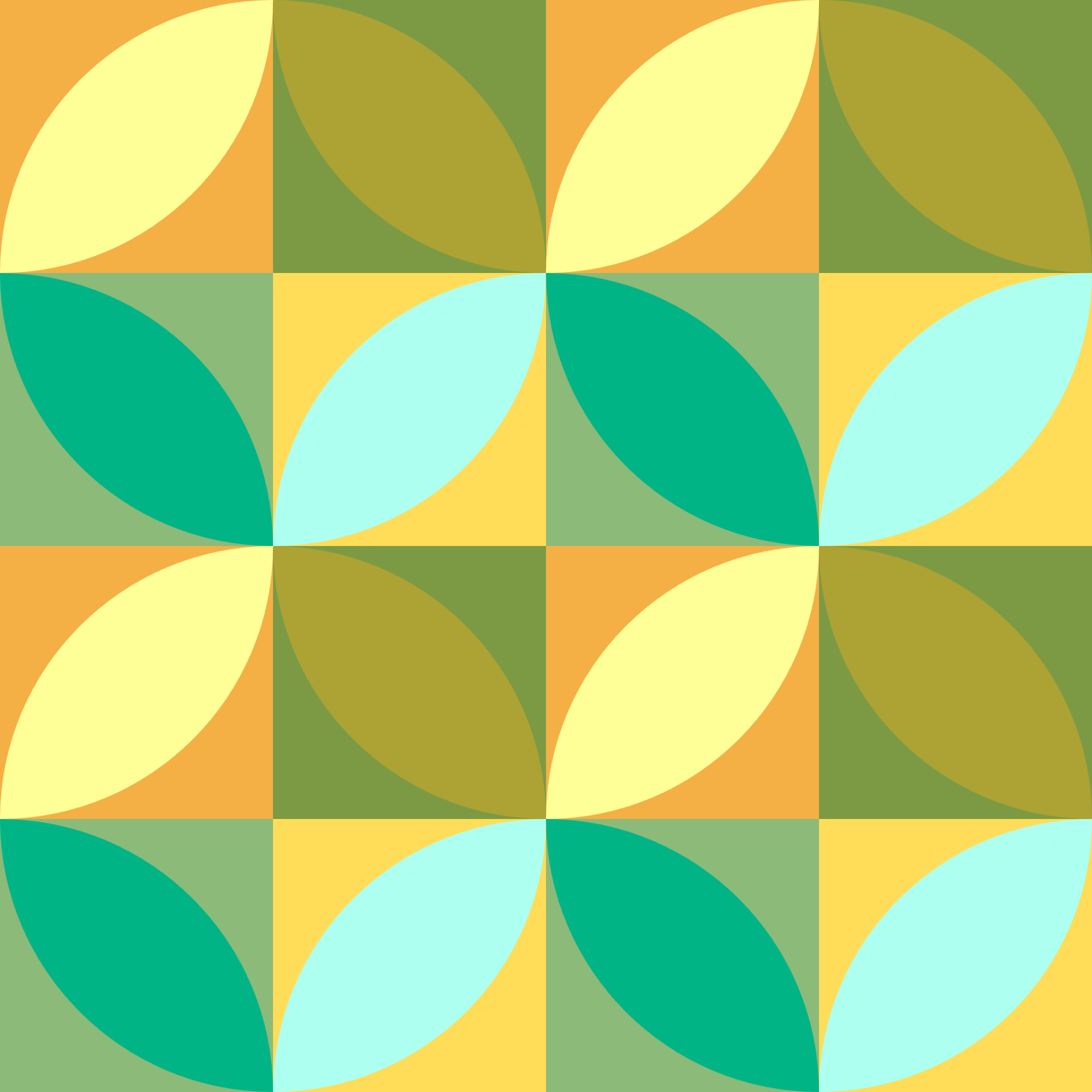 Retro Curved Petal Checkered Tile Pattern in Jade & Marigold | Free Geometric Surface Design