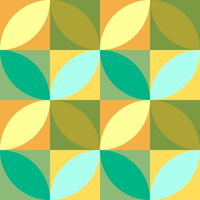 Retro Curved Petal Checkered Tile Pattern in Jade & Marigold | Free Geometric Surface Design